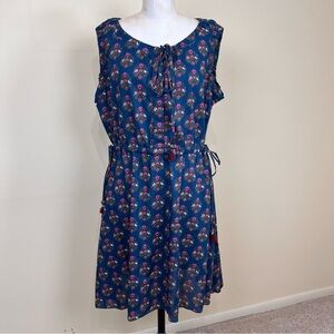 LABEL RITU KUMAR dark teal green blue floral blockprint cotton dress